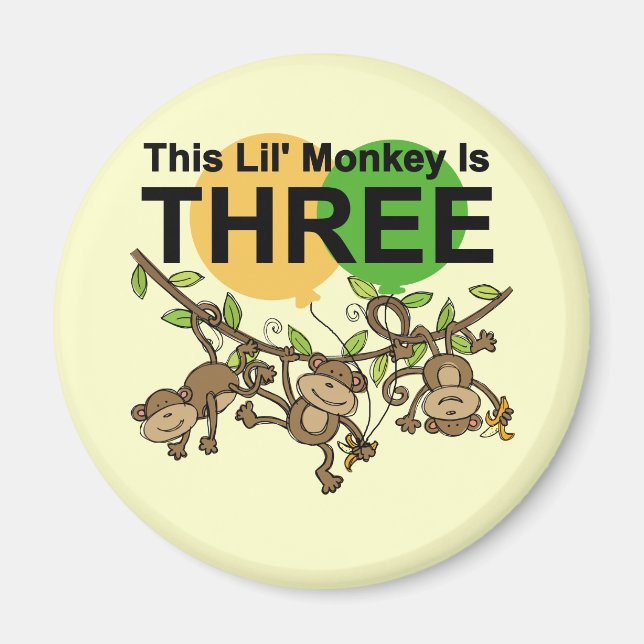 Swinging Monkeys 3rd Birthday tshirts and Gifts Magnet (Front)