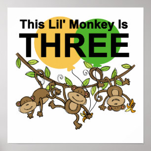 Swinging Monkeys 3rd Birthday tshirts and Gifts Poster