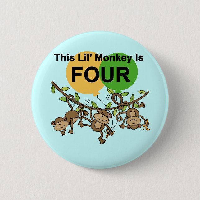 Swinging Monkeys 4th Birthday Tshirts and Gifts 2 Inch Round Button (Front)