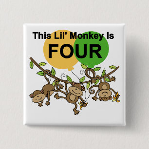 Swinging Monkeys 4th Birthday Tshirts and Gifts 2 Inch Square Button