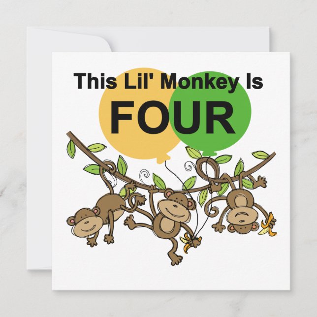 Swinging Monkeys 4th Birthday Tshirts and Gifts Card (Front)