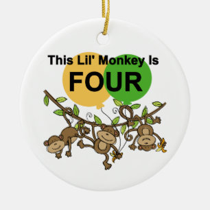 Swinging Monkeys 4th Birthday Tshirts and Gifts Ceramic Ornament