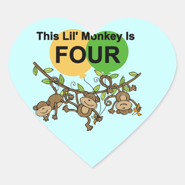 Swinging Monkeys 4th Birthday Tshirts and Gifts Heart Sticker (Front)