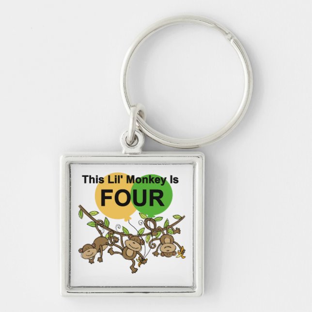 Swinging Monkeys 4th Birthday Tshirts and Gifts Keychain (Front)