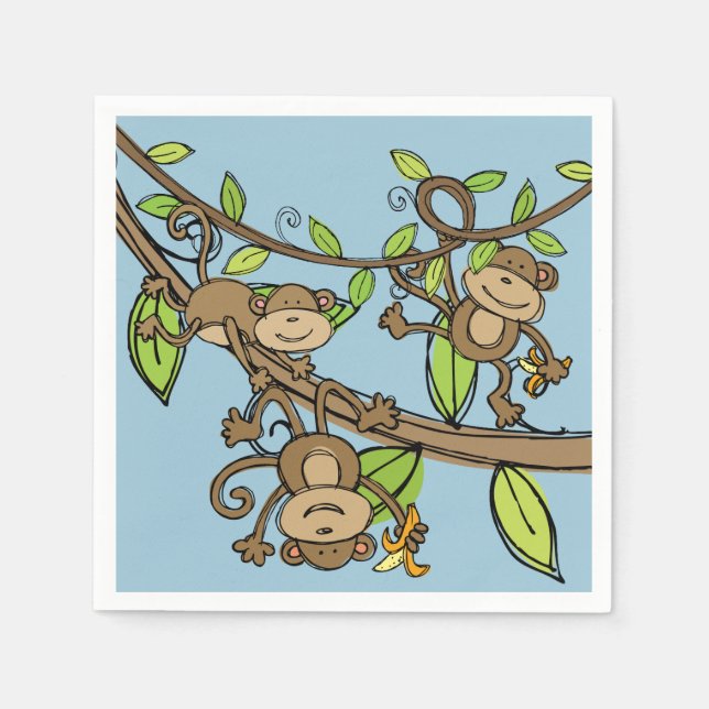 Swinging Monkeys Birthday Paper Napkins (Front)