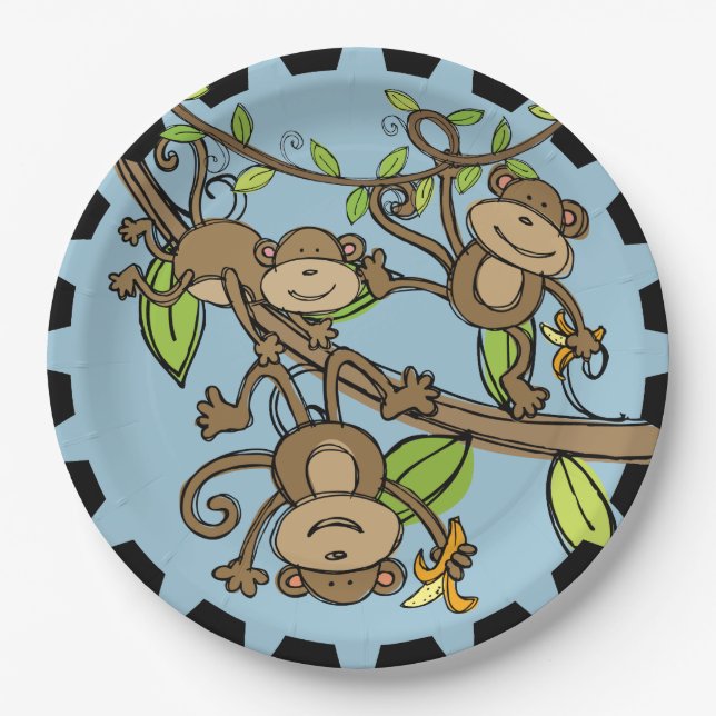 Swinging Monkeys Birthday Paper Plates (Front)