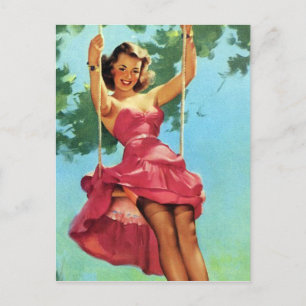 Swinging Pin Up Postcard