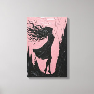 Swinging Silhouette in Black on Pink Canvas Print