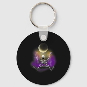 Swinging Skeleton Rockstar Moonlit Halloween Bones Keychain