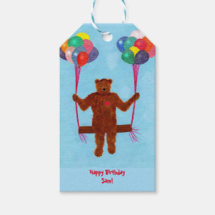 Swinging Teddy Bear Personalized Birthday Gift Tag