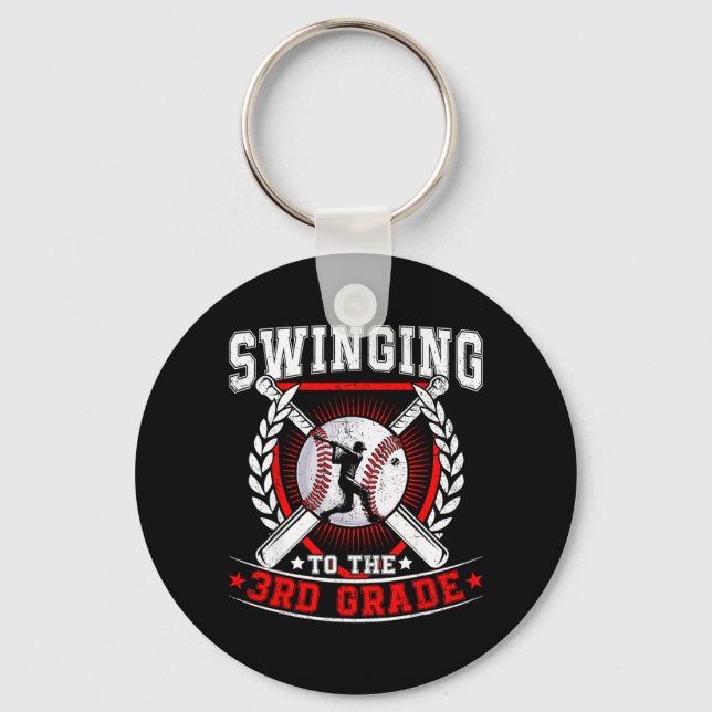 Swinging To The 3rd Grade Baseball First Day Of Keychain (Front)