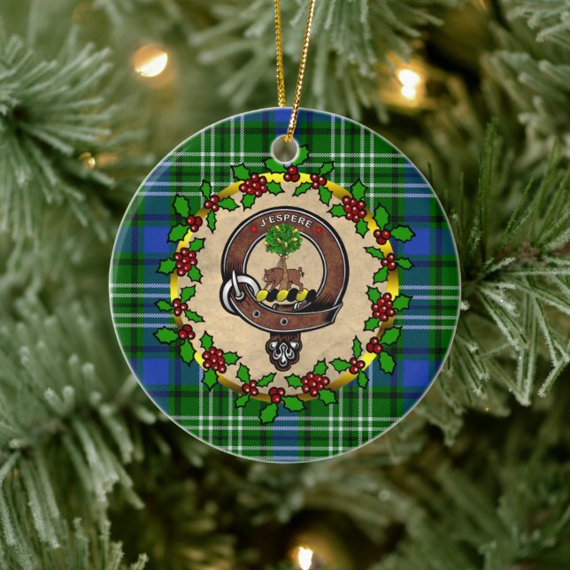 Swinton Clan Badge & Tartan Personalized Christmas Ceramic Ornament (Tree)