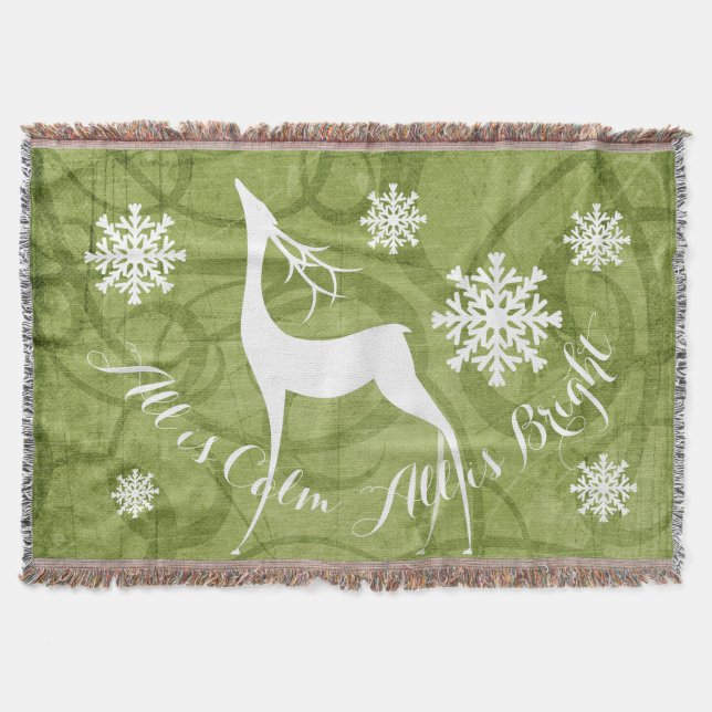 Swirl All is Calm All is Bright Deer Holiday Throw (Front)