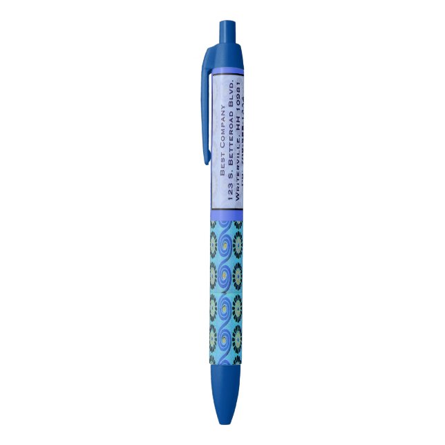 Swirl and circle pattern customized blue ink pen (Top (Vertical))