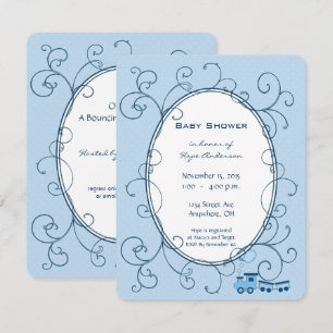 Swirl Baby Boy Blue Dot Train Shower Announcement