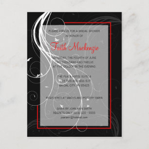 Swirl Black and Red Wedding Shower Invitation Postcard