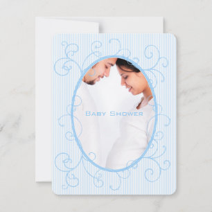 Swirl Blue Stripes on White Photo Baby Boy Shower Invitation