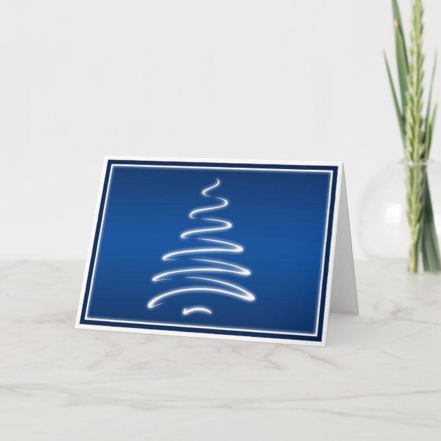 Swirl Christmas Tree in Blue and White Card (Front)