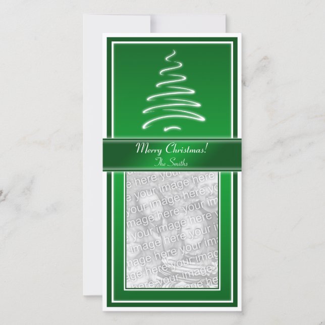 Swirl Christmas Tree in Green and White Photo Card (Front)