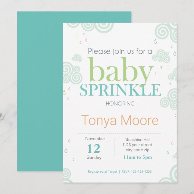 Swirl Cloud Baby Sprinkle Invitation (Front/Back)