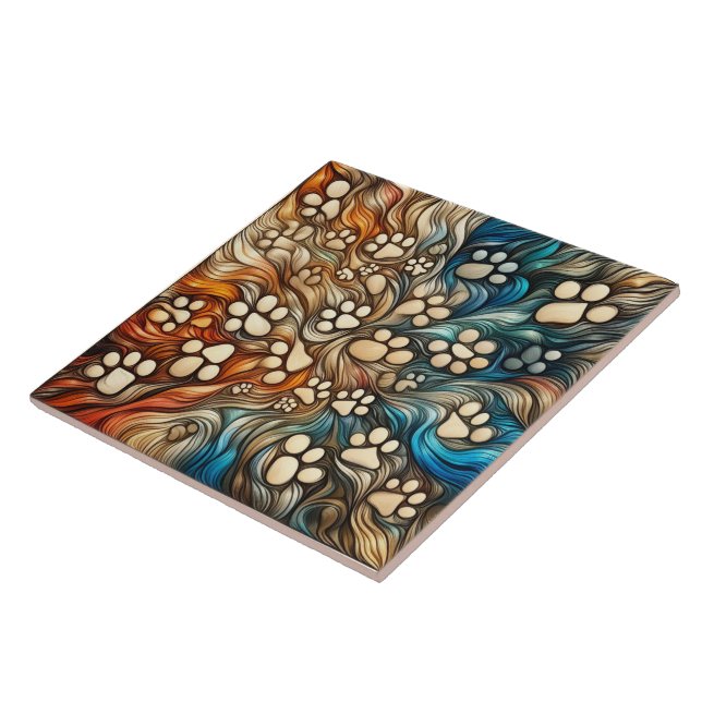 Swirl curious absrtact canine dog paw print  tile (Side)