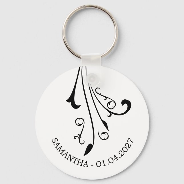 Swirl Elegant Ornament Horror Black Gothic Keychain (Front)