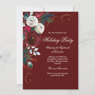 Swirl Festive Floral Christmas Party Invitation
