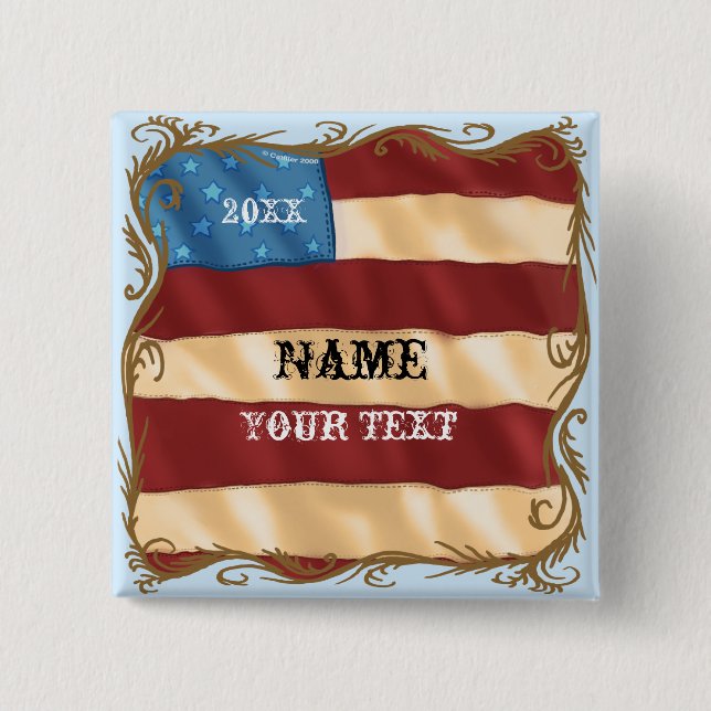 Swirl Flag  2 Inch Square Button (Front)