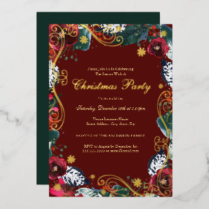 Swirl Floral Gold Red Green Christmas Party