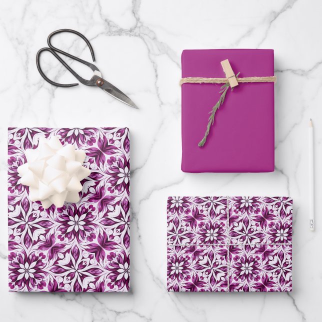 Swirl Floral Tile Pattern – in pink Wrapping Paper Sheet (Front)
