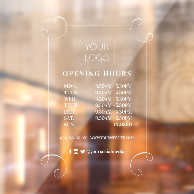 Swirl Frame Custom Business Logo Opening Hours Window Cling (Sheet 2)