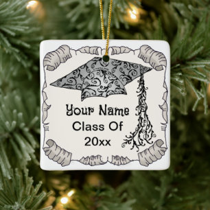 Swirl Grad Cap Graduation  Ceramic Ornament
