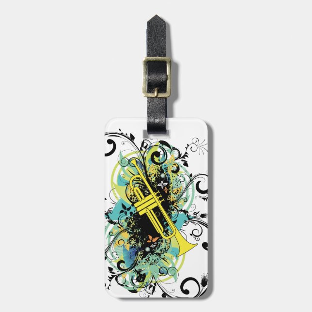 Swirl Grunge Trumpet Luggage Tag (Front Vertical)