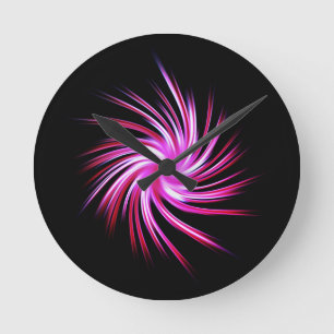 Swirl - Hot Pink White Black  Round Clock