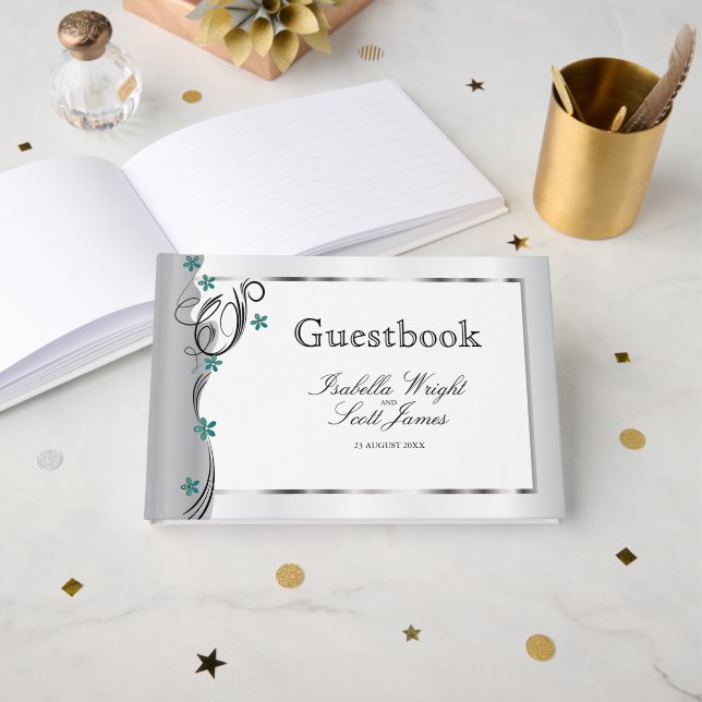 Swirl Jade Floral Design  - Guestbook (Front Open)