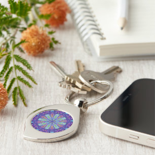 Swirl Key Chain, Kaleidoscope Mandala Art Purple Keychain