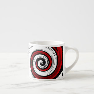 Swirl liquid circle modern black red white colors espresso cup