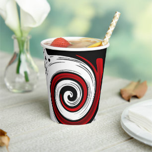 Swirl liquid circle modern black red white colors paper cups