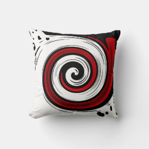 Swirl liquid circle modern black red white colours throw pillow