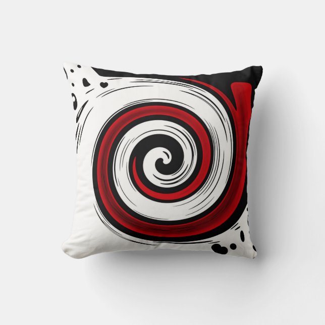 Swirl liquid circle modern black red white colours throw pillow (Front)