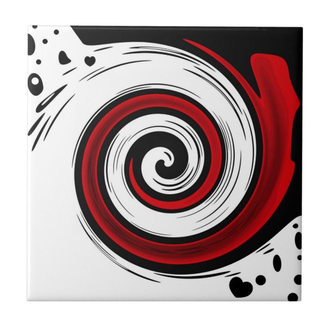 Swirl liquid circle modern black red white colours tile (Front)