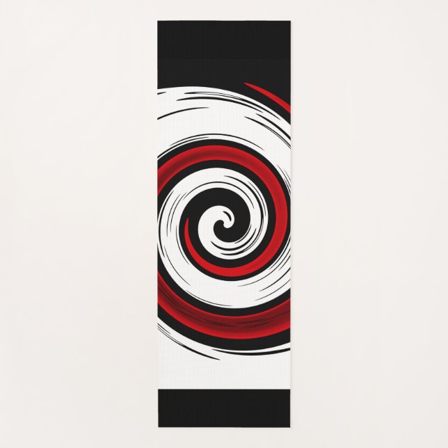Swirl liquid circle modern black red white colours yoga mat (Front)