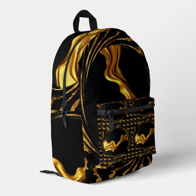 Swirl Liquid Gold Black Monochrome Christian Achem Printed Backpack (Back Corner Left)