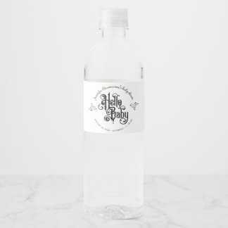 Swirl Ornament Frame Gothic Hello Baby Shower Water Bottle Label