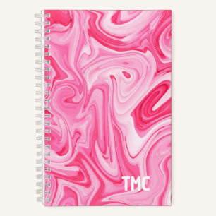 Swirl Paint Art INITIALS Pink Valentines Day Notebook