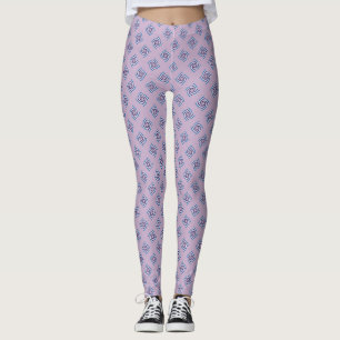 Swirl Pattern - Navy Blue White Sky Blue Leggings