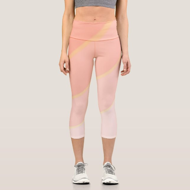Swirl pattern pastel ombre Peach Capri Leggings (Front)