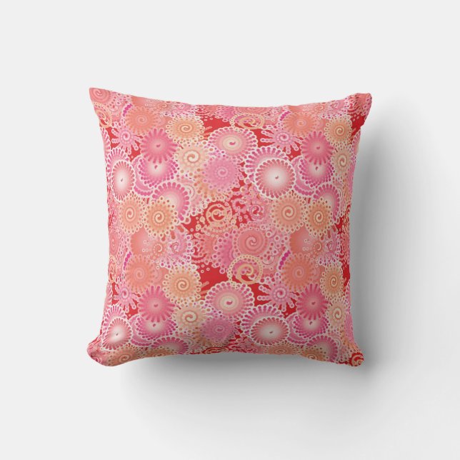 Swirl pattern, pink, coral, peach and cream throw pillow (Front)