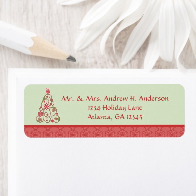 Swirl Red & Green Christmas Tree Adresse de retour (En situation)