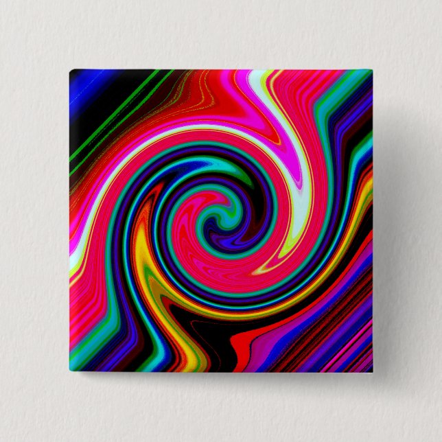Swirl Retro Neon Red 2 Inch Square Button (Front)